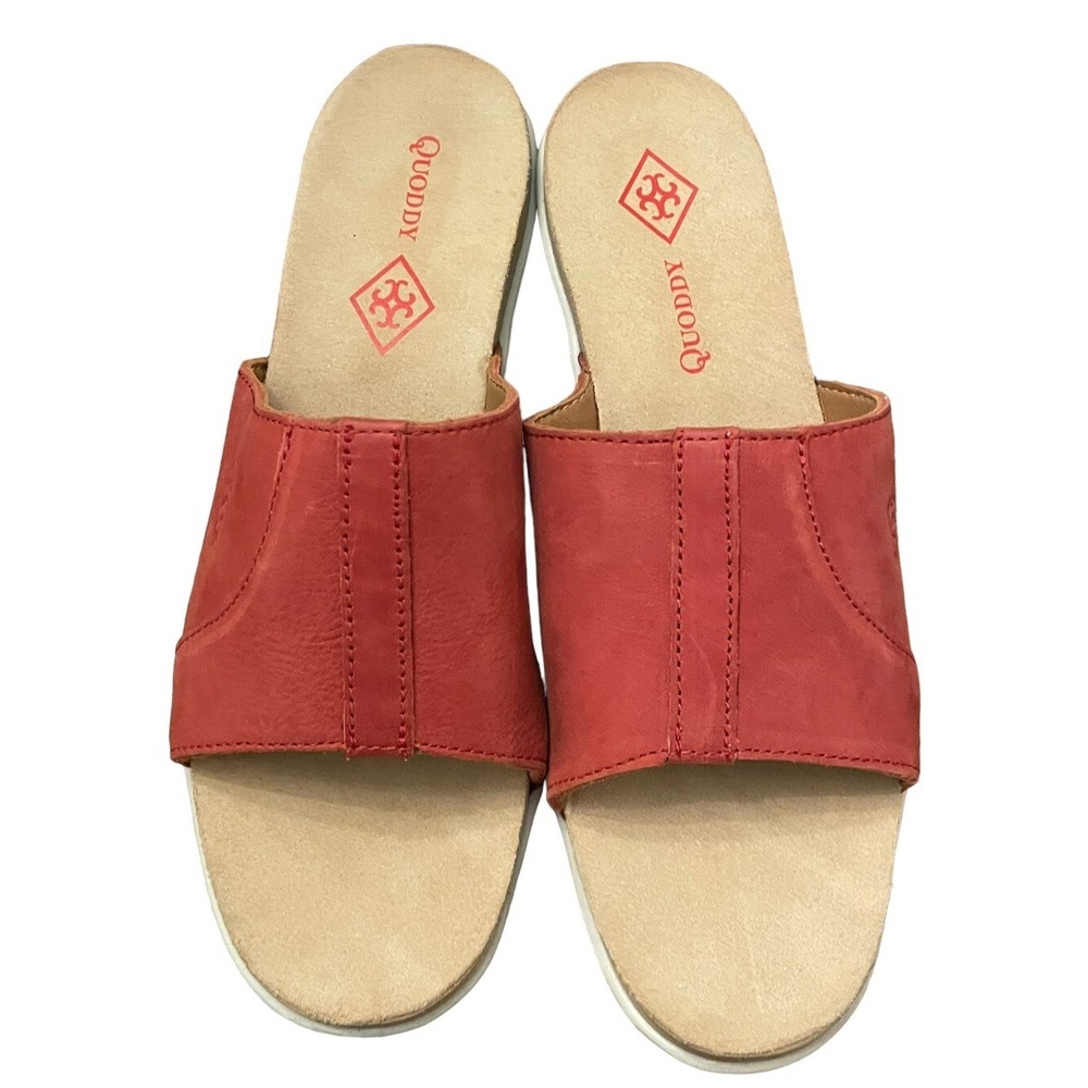 Quoddy Women's Size 8.5 Red Leather Sandals Slides Fast Shipping EUC